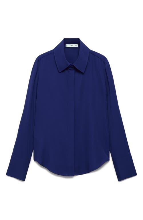 Mango Fluid Long Sleeve Button-up Shirt In Navy