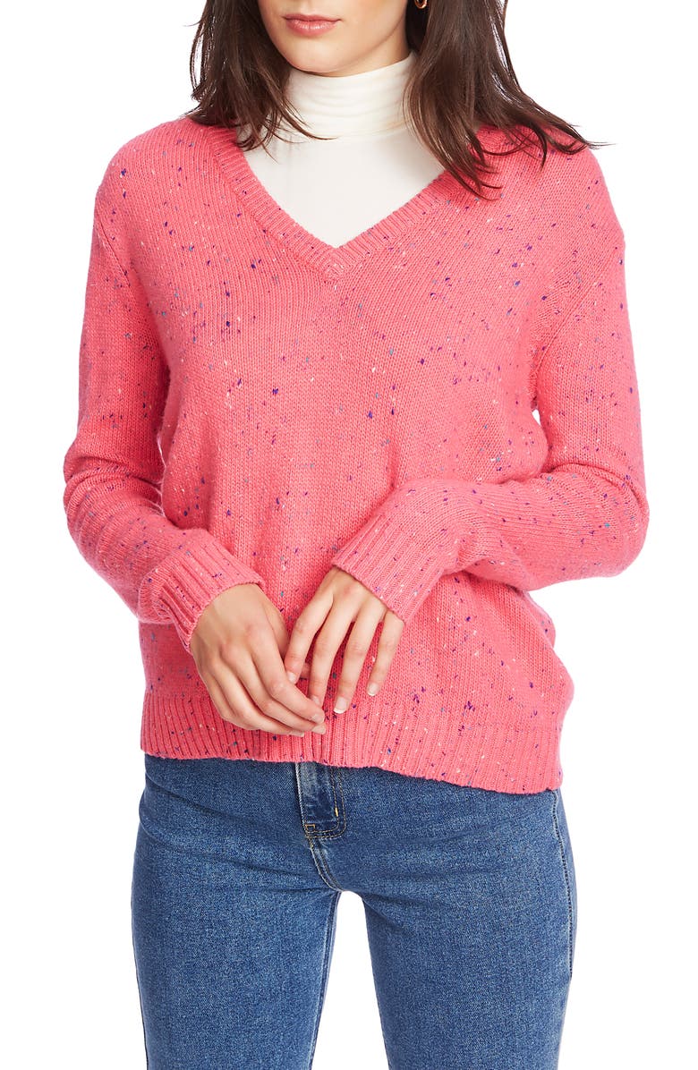 Court & Rowe Nep Flecked V-Neck Sweater, Main, color, Vivid Pink