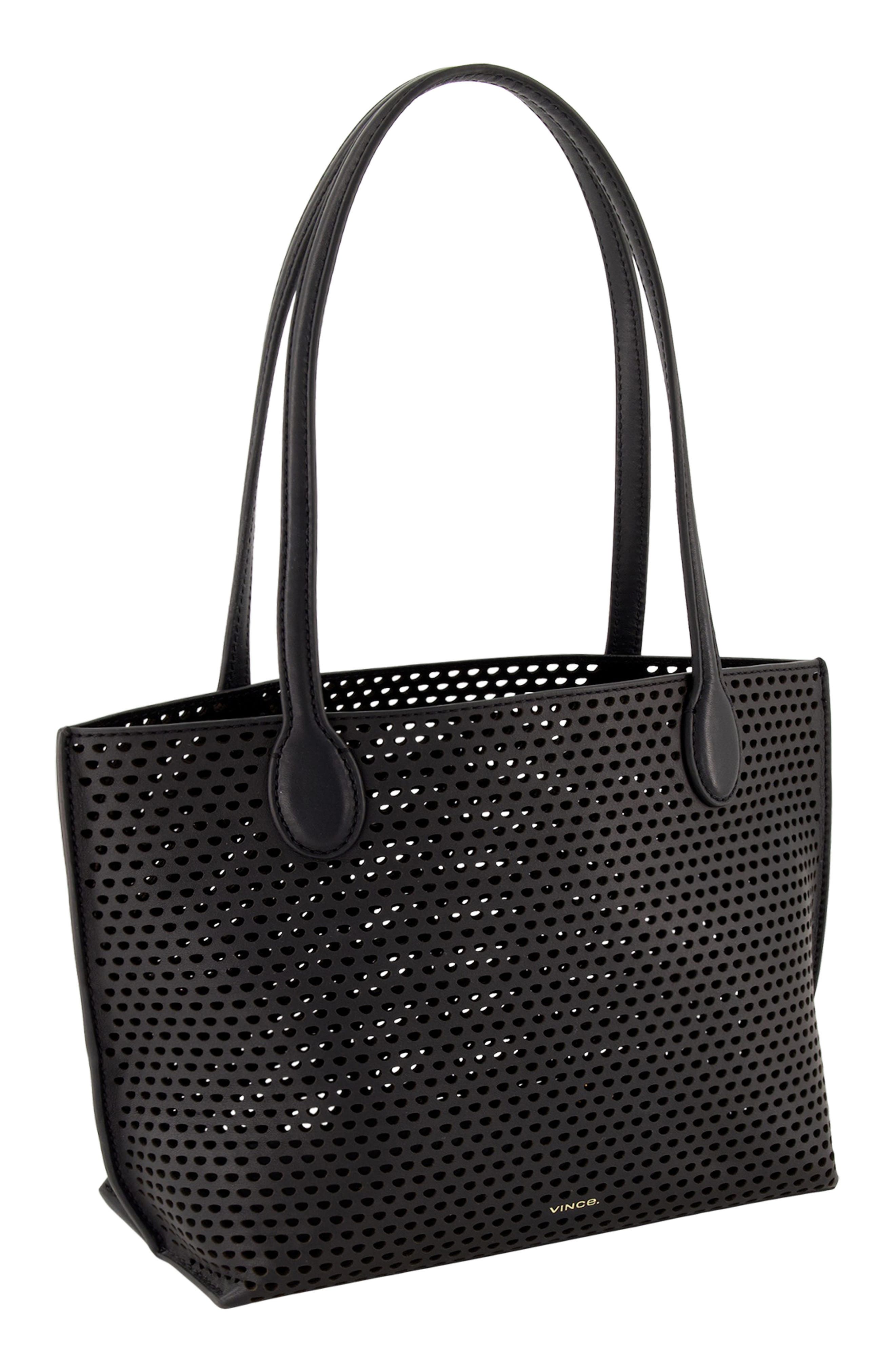 Vince Small Athene Perforated Nappa Leather Tote, Alternate, color, Black