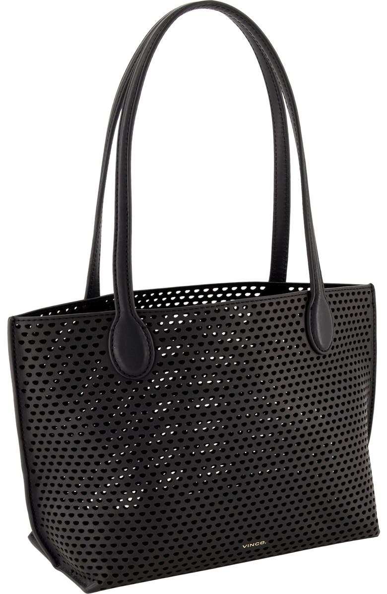 Vince Small Athene Perforated Nappa Leather Tote, Alternate, color, Black