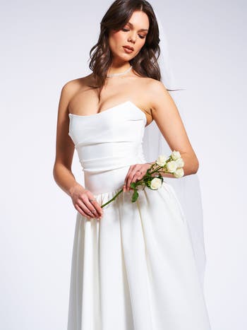 Umay Drop Waist Satin Corset Bridal Gown