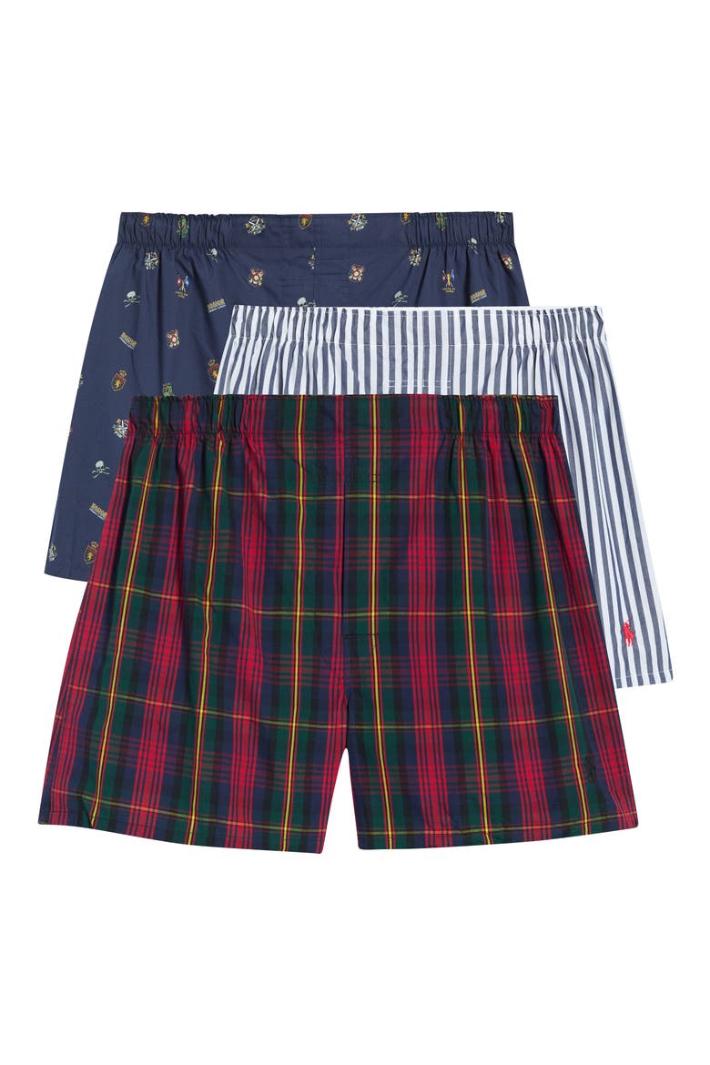 Assorted 3-Pack Classic Fit Cotton Boxers, Alternate, color, PLAID ANDREWS CREST PRINT NAVY