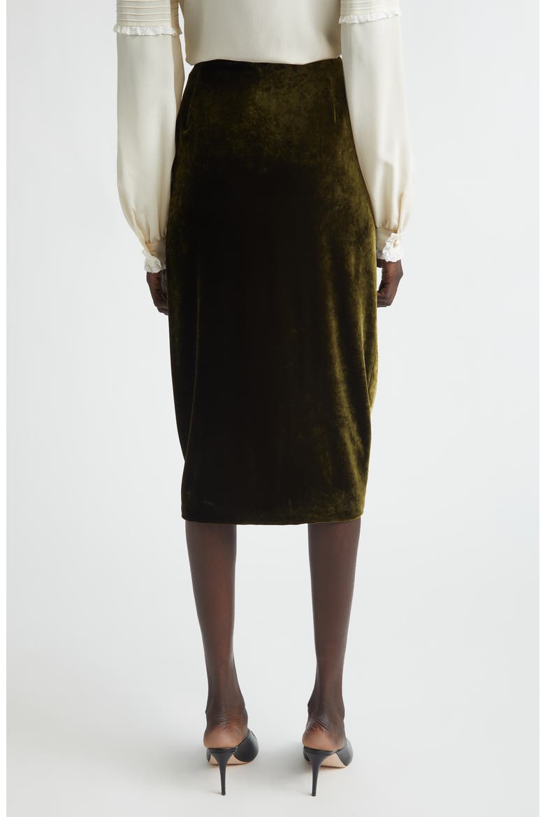Velvet Midi Skirt, Alternate, color, ARMY GREEN