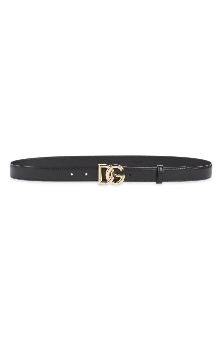 Dolce&Gabbana DG Logo Leather Belt, Main, color, Nero