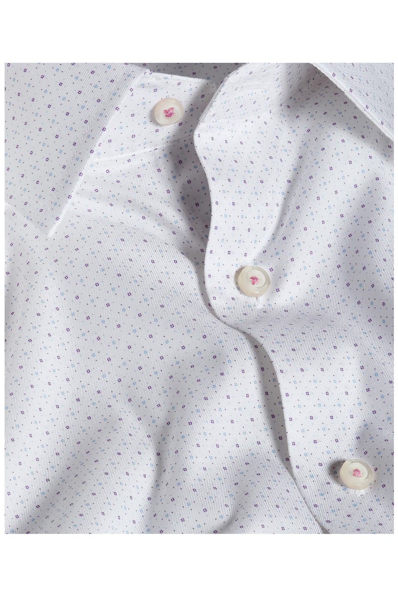 Trim Fit Stretch Micro Neat Dress Shirt, Alternate, color, WHITE/ PURPLE
