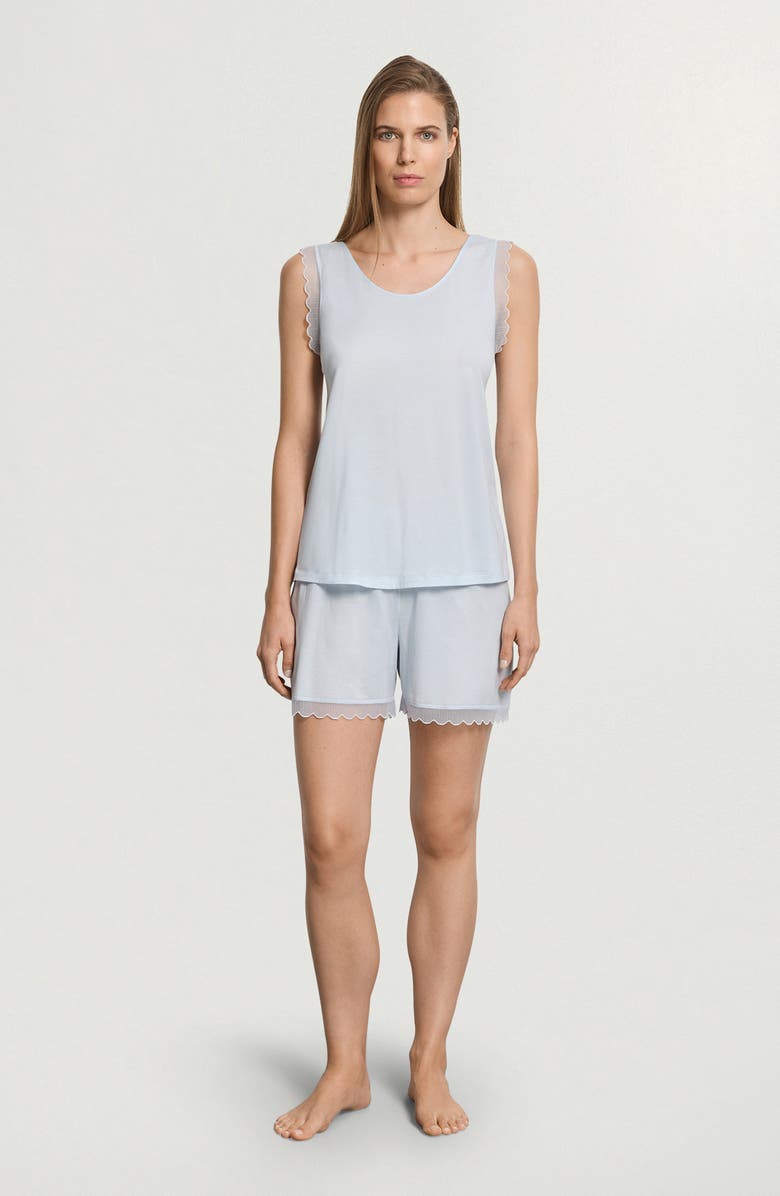 Hanro Inya Lace Detail Mercerized Cotton Short Pajamas, Alternate, color, Watery Blue