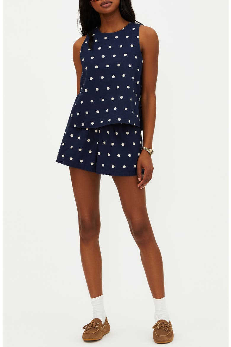 Birkley Polka Dot Cotton & Linen Cover-Up Shorts, Main, color, NAVY POLKA DOT
