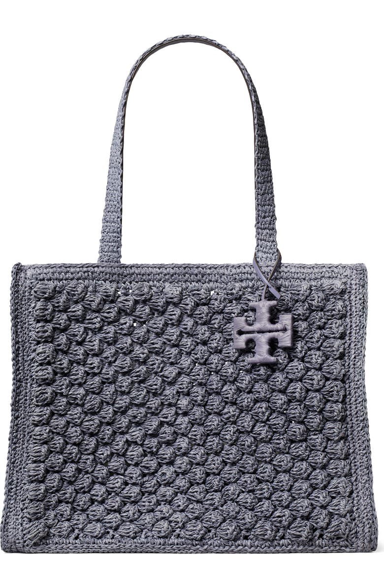 Tory Burch Ella Hand Crochet Straw Bag, Main, color, Gray