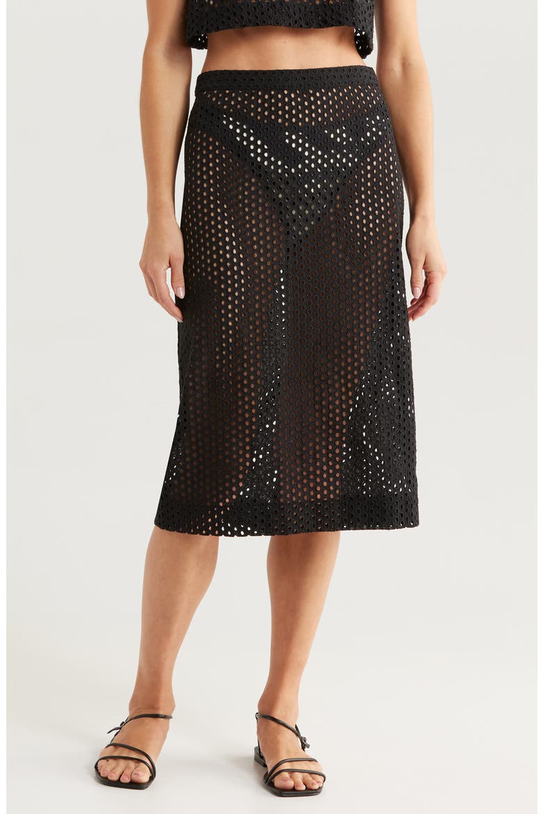 The Sherry Cotton Eyelet Cover-Up Skirt, Main, color, NOIR