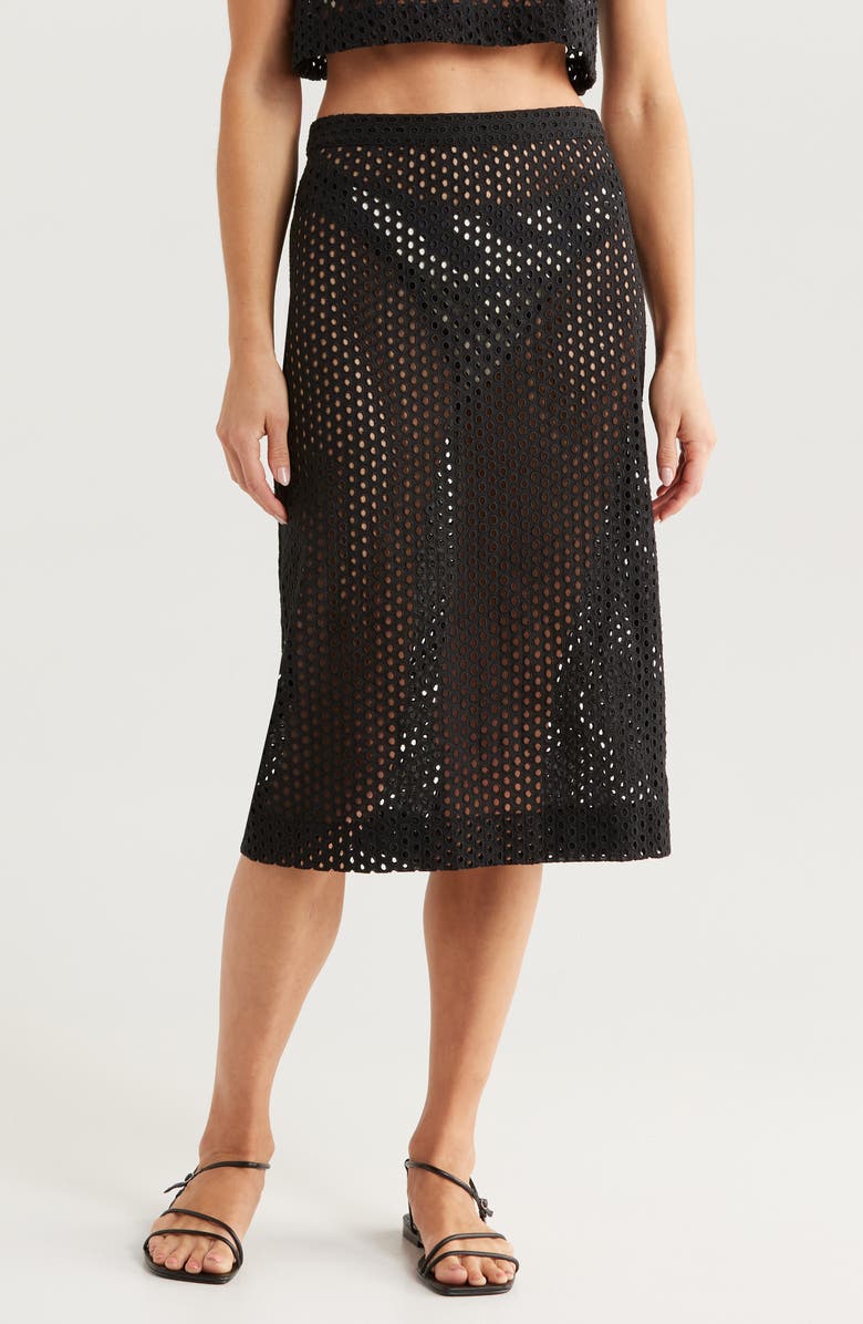 Solid & Striped The Sherry Cotton Eyelet Cover-Up Skirt, Main, color, Noir