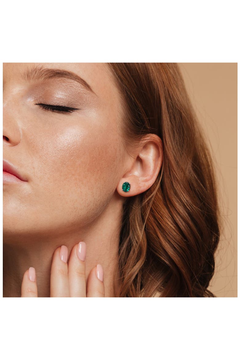 Oval Lab Grown Emerald Stud Earrings & Pendant Necklace Set, Alternate, color, GREEN