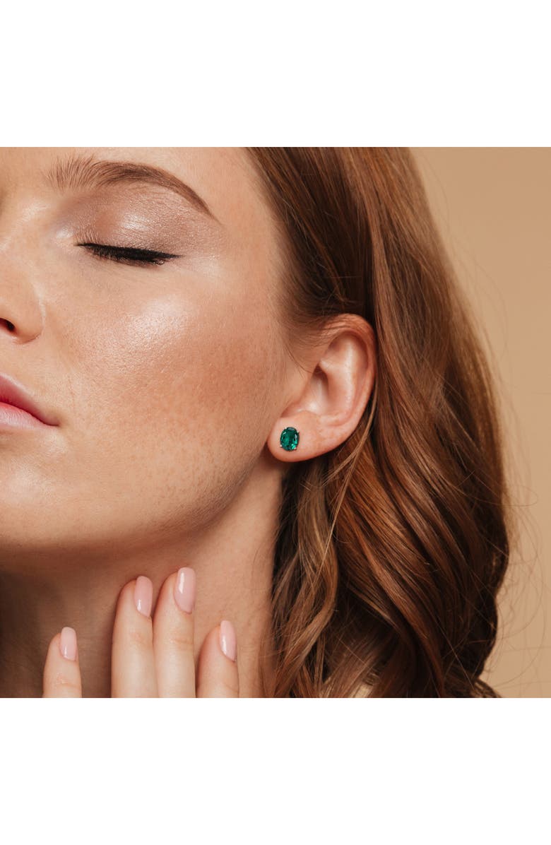 DELMAR Oval Lab Grown Emerald Stud Earrings & Pendant Necklace Set, Alternate, color, Green