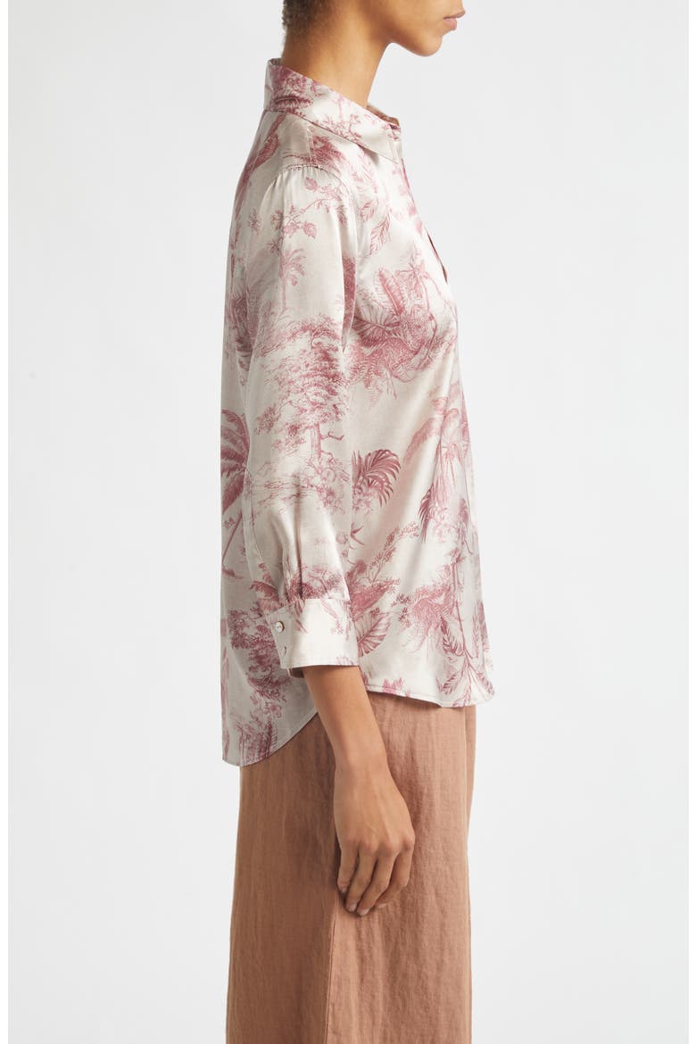 Dani Three-Quarter Sleeve Silk Button-Up Shirt, Alternate, color, MULTI TEXTURED JUNGLE TOILE