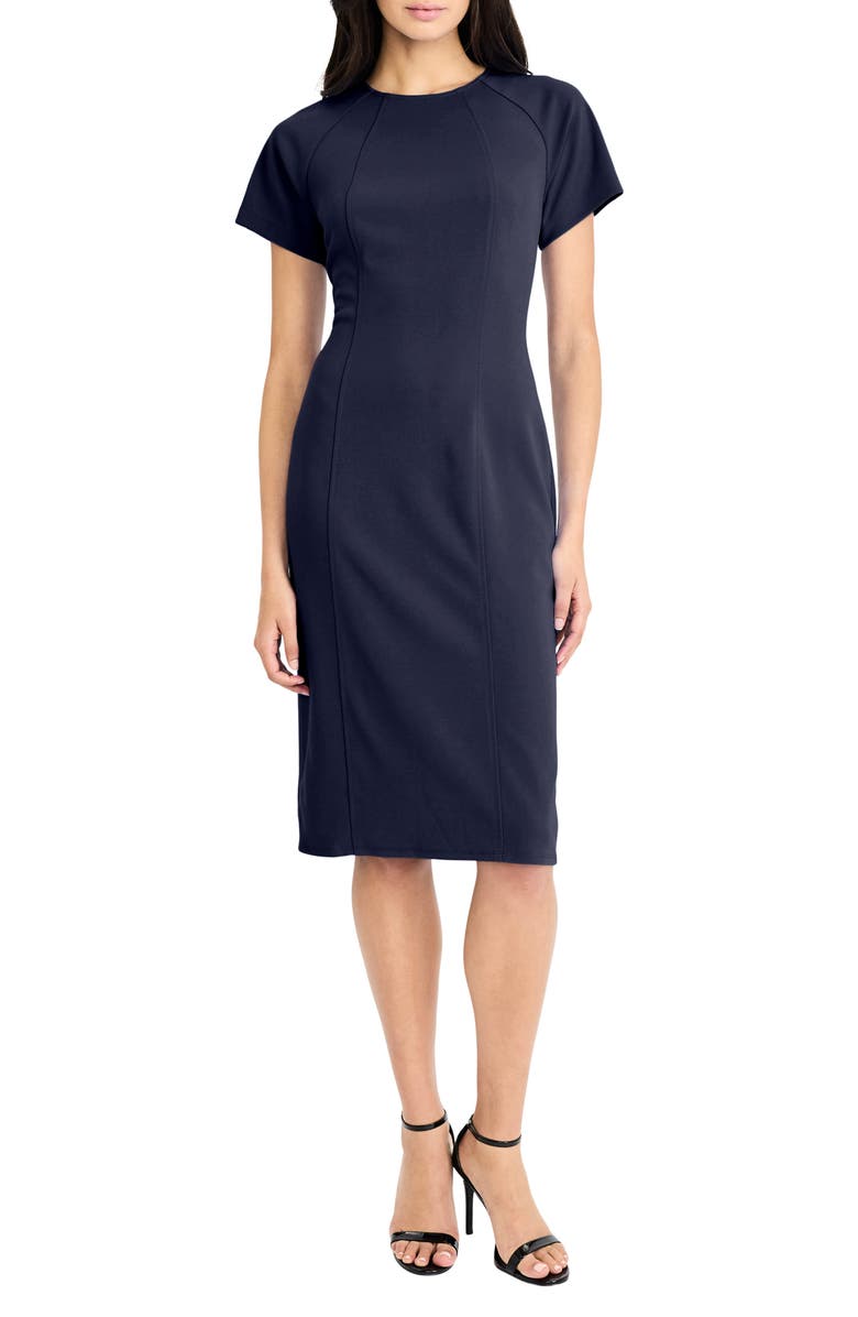 Maggy London Short Sleeve Sheath Dress, Main, color, Navy Blazer