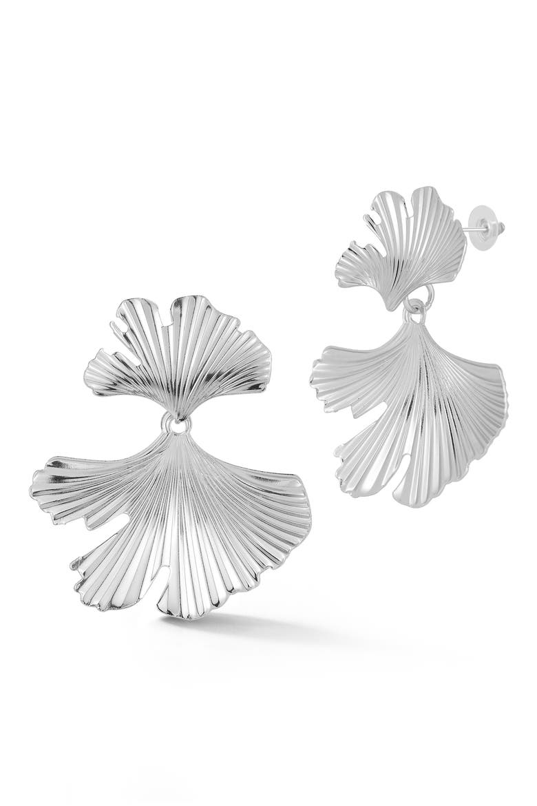 Ginkgo Leaf Drop Earrings, Main, color, SILVER