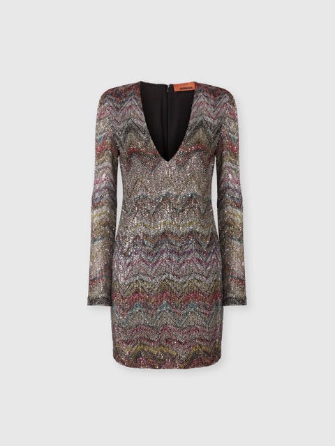 Mini Dress With V-neck And Zigzag Pattern