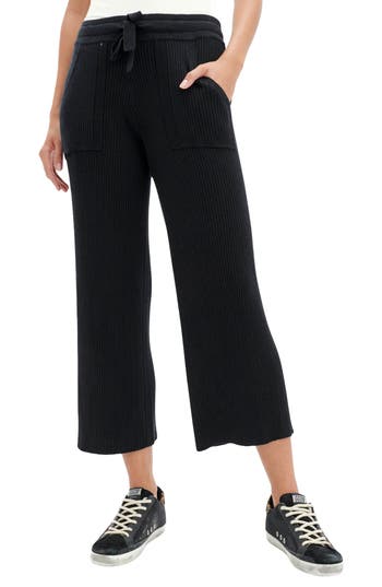 Splendid Georgie Rib Wide Leg Crop Pants In Black