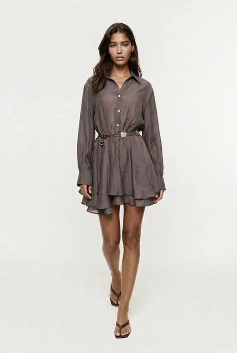 Alora Tencel Mini Shirt  Khaki Dress