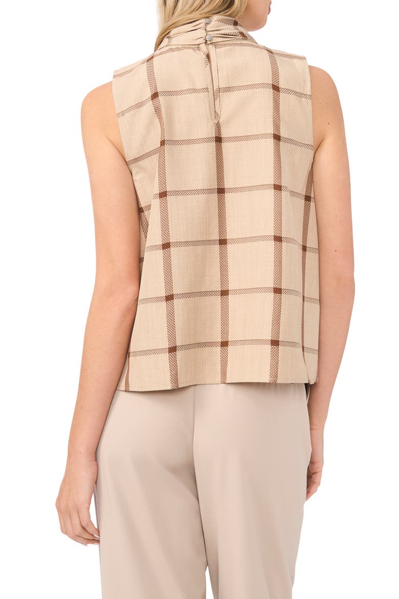 Check Tie Neck Sleeveless Top, Alternate, color, FALL CAMEL