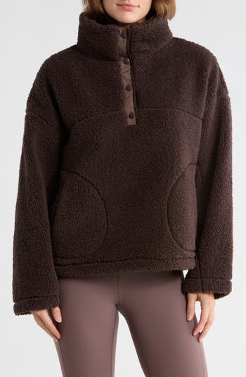 Z By Zella Aspen High Pile Fleece Pullover In Brown