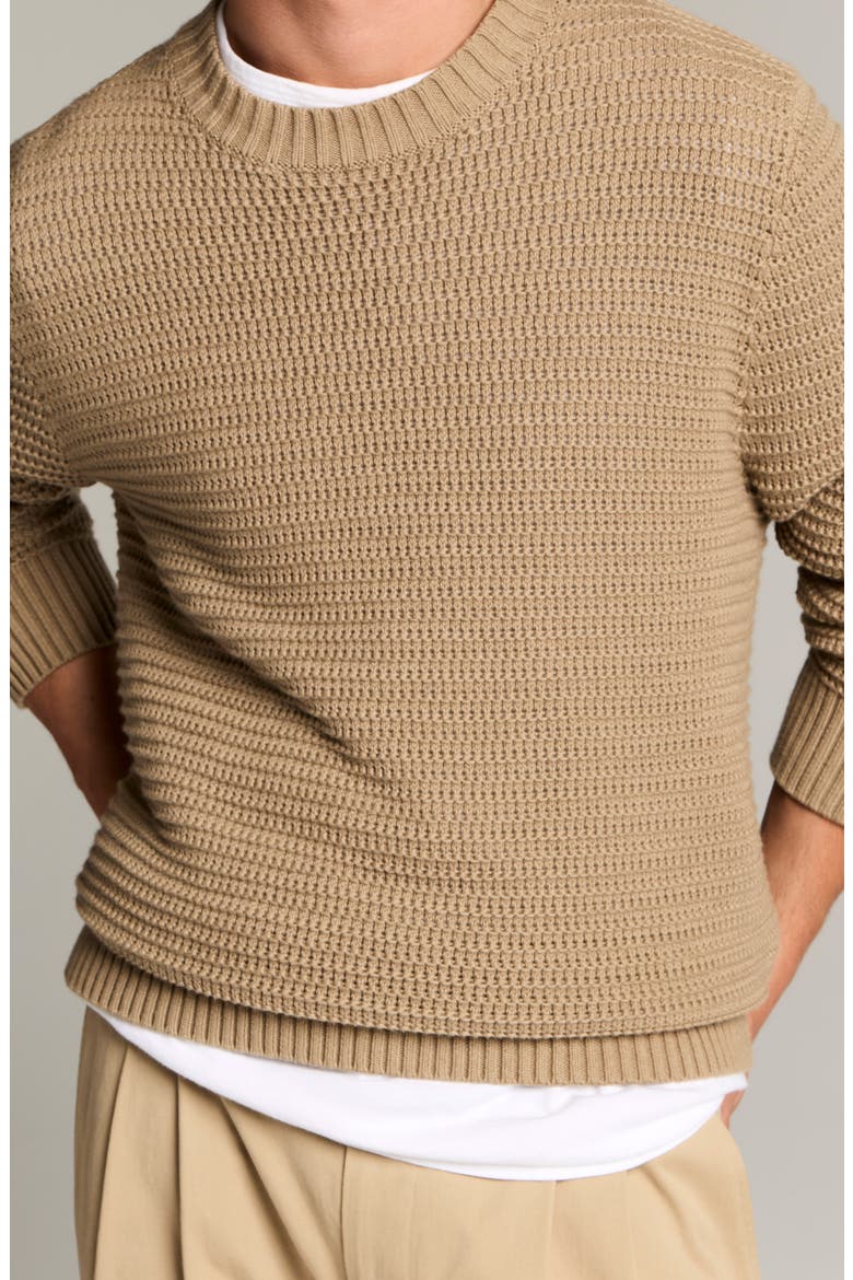 Crafted Textured Cotton & Cashmere Crewneck Sweater, Alternate, color, DK PECAN