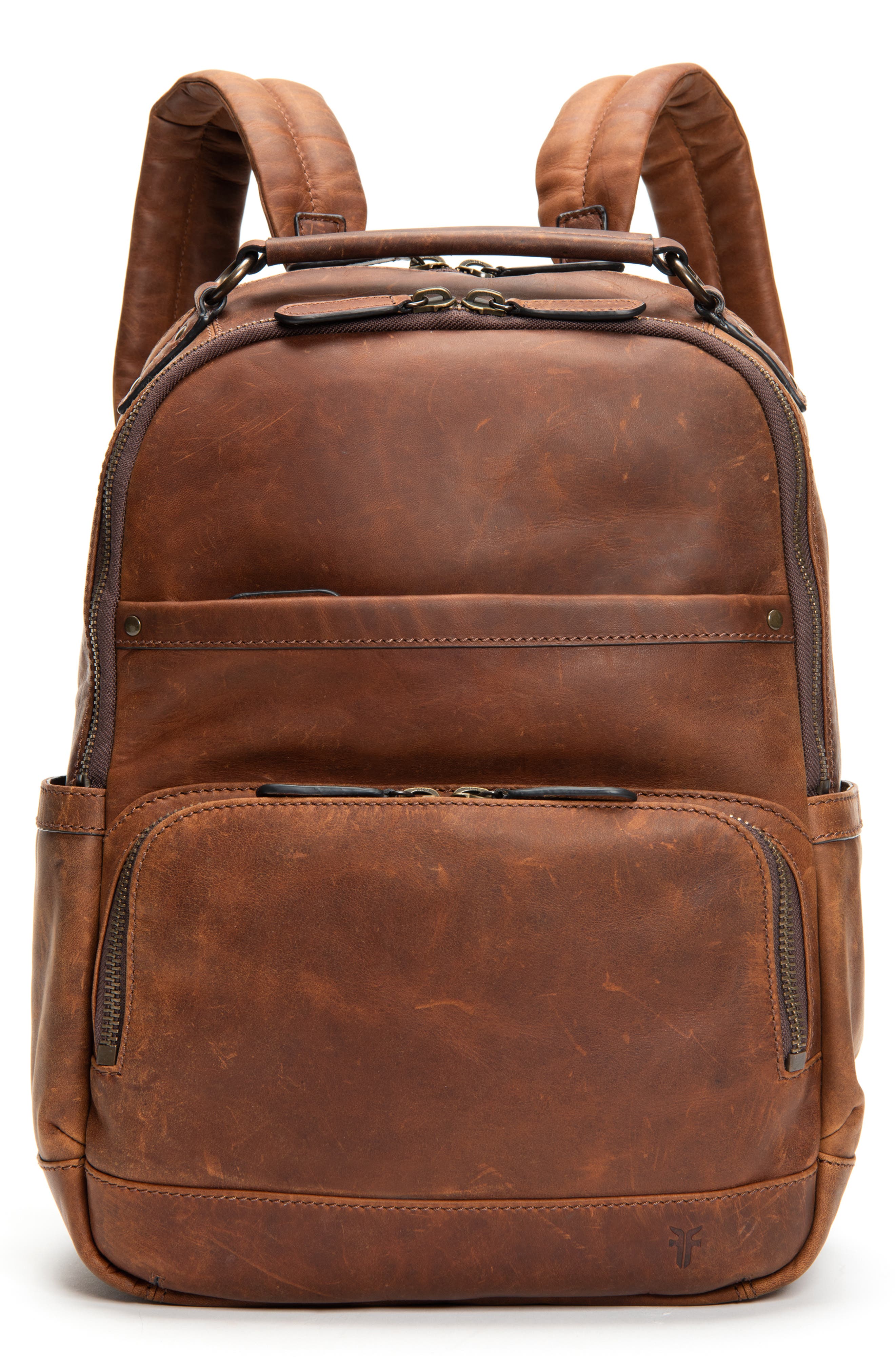 Frye 'Logan' Leather Backpack, Main, color, Cognac