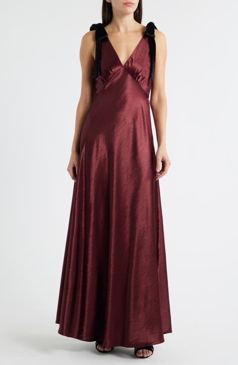 Holly Velvet Tie Hammered Satin Gown