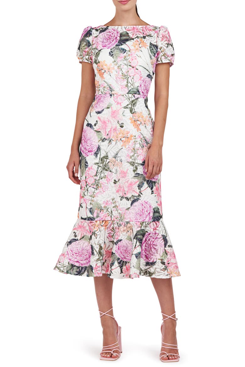 Fern Floral Lace Midi Cocktail Dress, Main, color, ROSE VIOLET/ IVORY