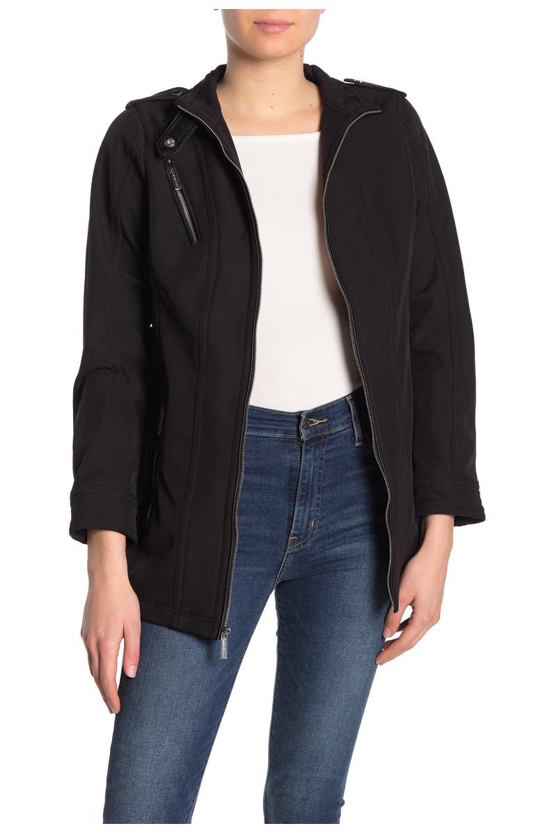 MICHAEL Michael Kors Missy Faux Leather Trim Belted Jacket, Main, color,