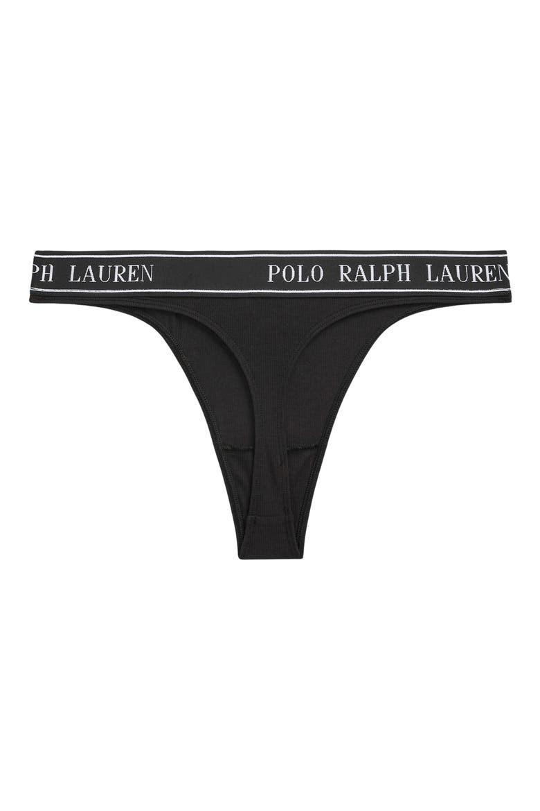 Mid Rise Cotton Blend Thong, Alternate, color, ONYX
