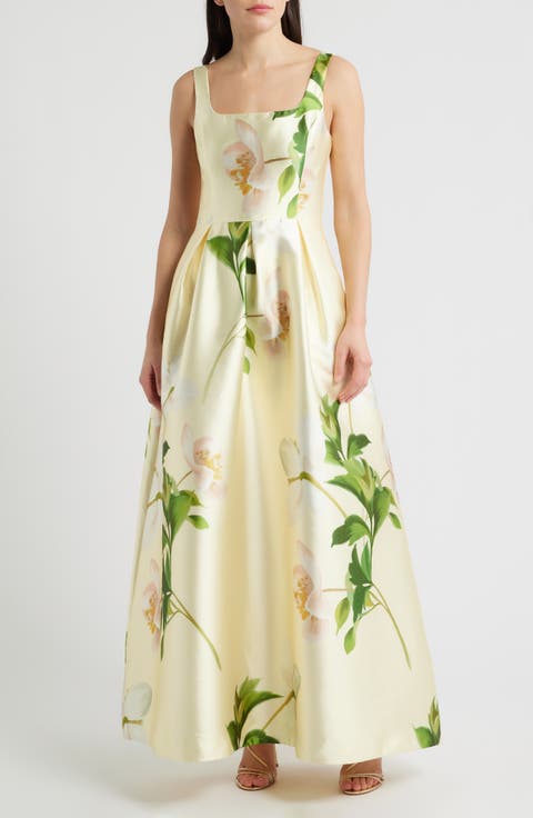 Floral Print Satin Gown