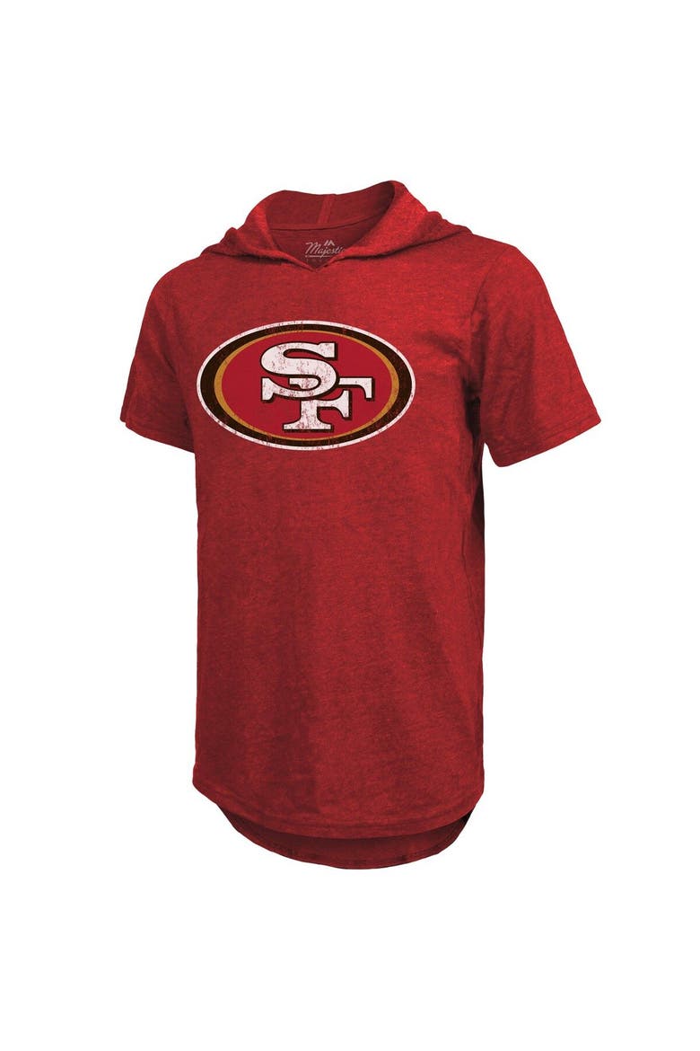 Men's Majestic Threads Christian McCaffrey Scarlet San Francisco 49ers Player Name & Number Tri-Blend Slim Fit Hoodie T-Shirt, Alternate, color, Scarlet