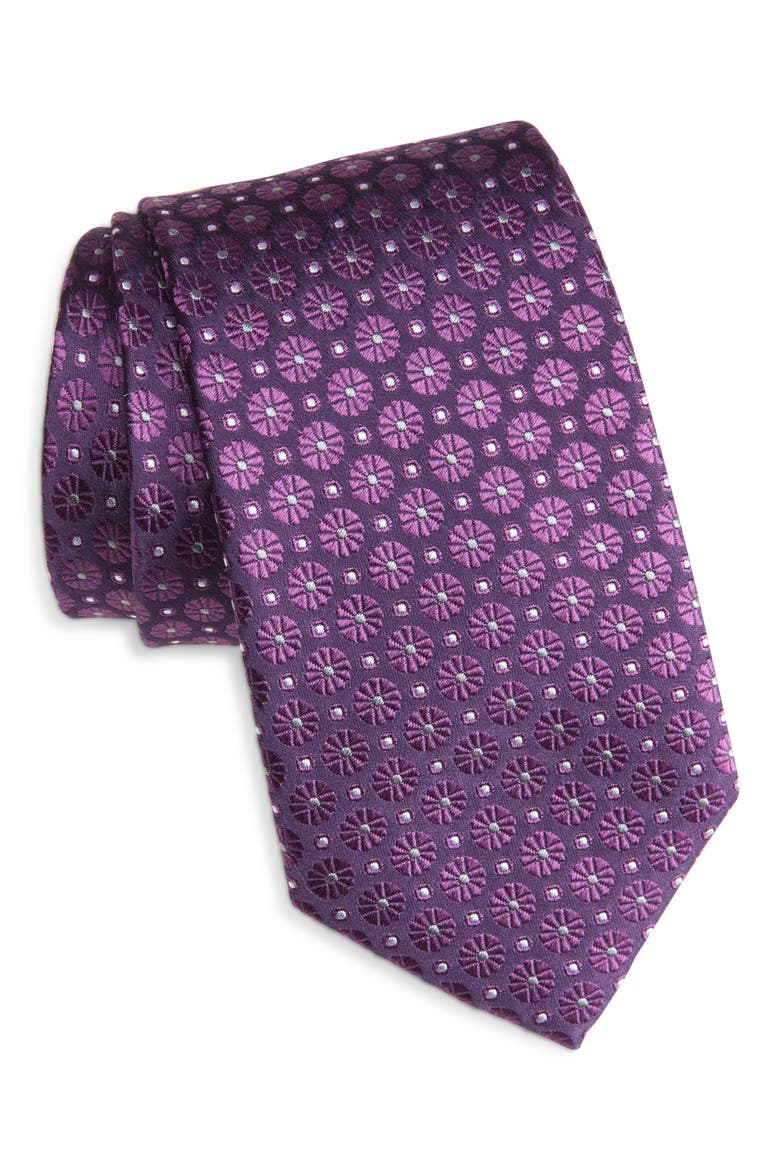 Medallion Print Silk Tie, Main, color, PURPLE