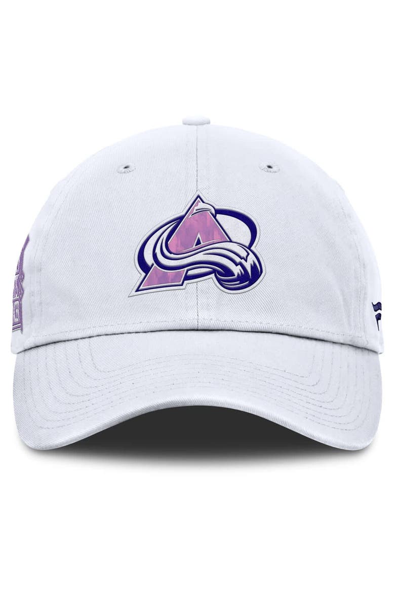 Men's Fanatics  White Colorado Avalanche Authentic Pro Hockey Fights Cancer Adjustable Hat, Alternate, color, White