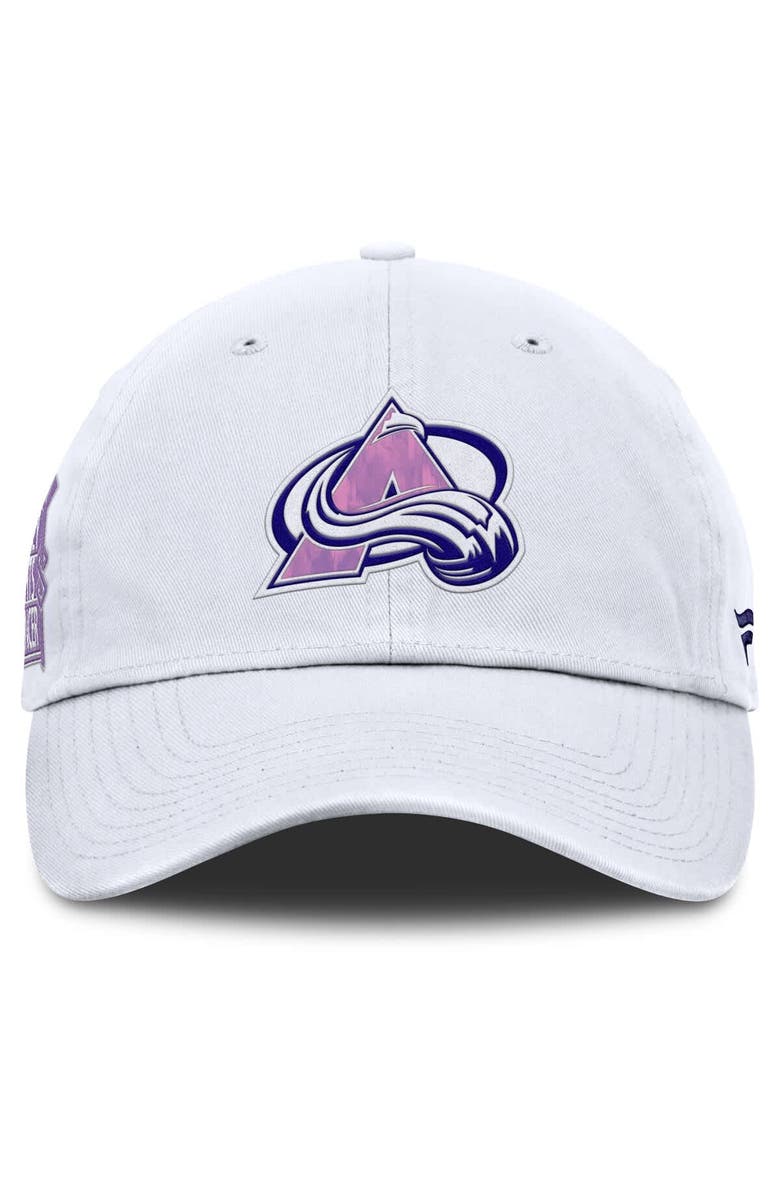 FANATICS Men's Fanatics  White Colorado Avalanche Authentic Pro Hockey Fights Cancer Adjustable Hat, Alternate, color, White