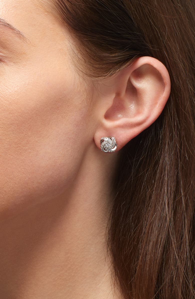 Nadri The Perfect Gift Pavé Knot Stud Earrings, Alternate, color, Rhodium