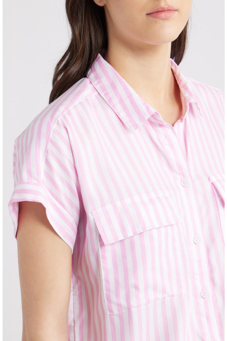 Kaiana Stripe Short Sleeve Button-Up Shirt, Alternate, color, OCEAN PINK