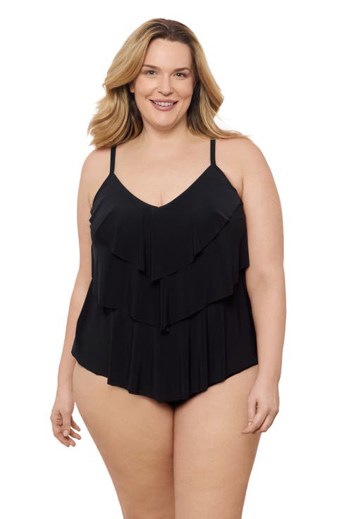 Triple Ruffle Tier Adjustable Tankini Swimsuit Top