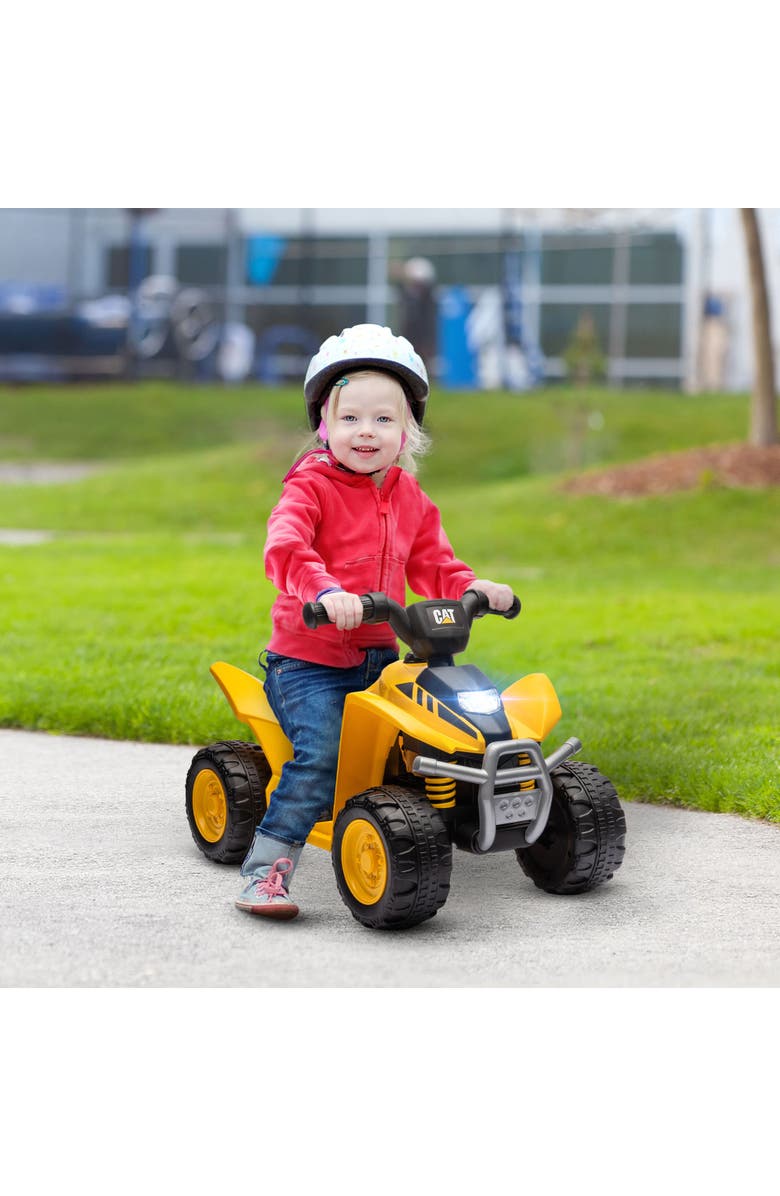 Qaba CAT 6V Kids ATV with Horn, LED Headlights, Single Button Start, Alternate, color, Yellow