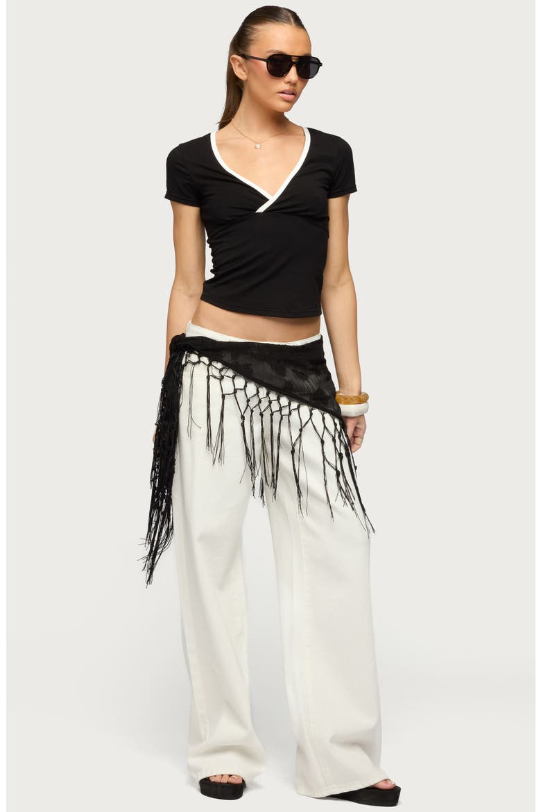 Yulenna Contrast Trim V-Neck Top, Alternate, color, BLACK