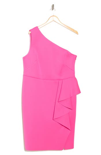 Eliza J One Shoulder Ruffle Sheath Dress In Hot Pink