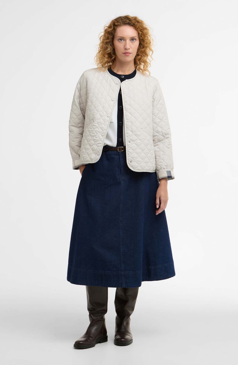 Barbour Cashel Collarless Quilted Jacket, Alternate, color, Mist/ Dress Navy Tartan