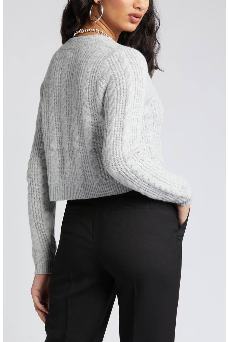 Cable Knit Crop Cardigan, Alternate, color, GREY HEATHER