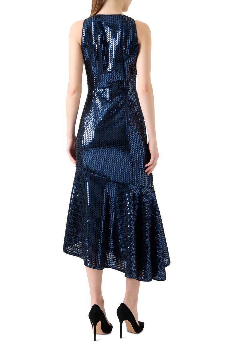 Sequin Chiffon Asymmetric Dress, Alternate, color, NAVY