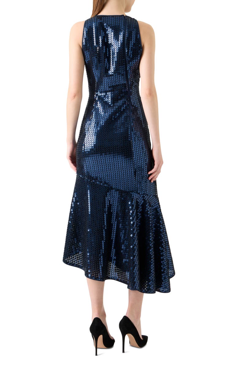 Akris Sequin Chiffon Asymmetric Dress, Alternate, color, Navy