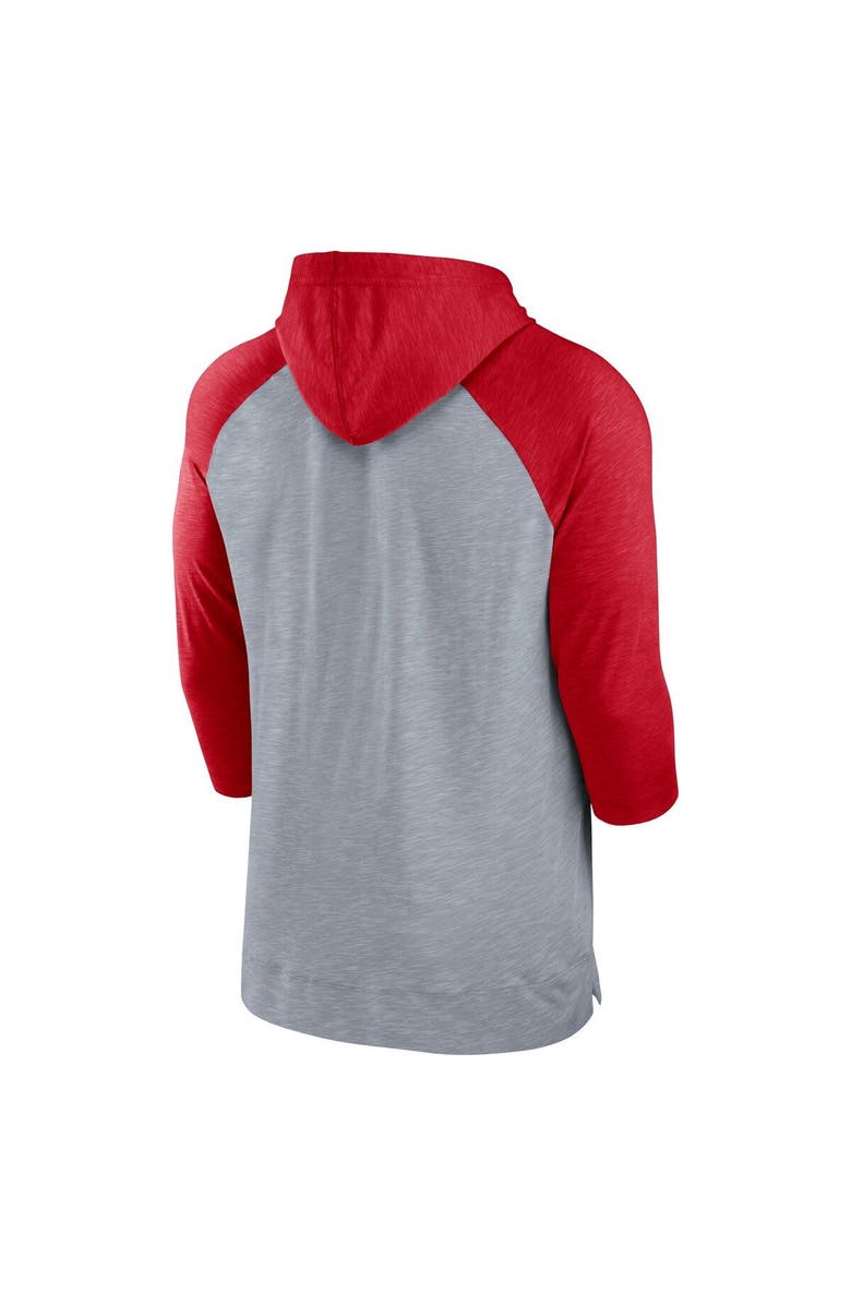 Nike Men's Nike Heather Gray/Heather Red St. Louis Cardinals Baseball Raglan 3/4-Sleeve Pullover Hoodie, Alternate, color, Heather Gray