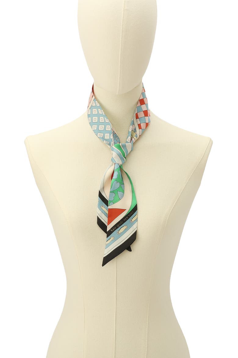 repatched silk skinny scarf, Alternate, color, BLUE/GREEN