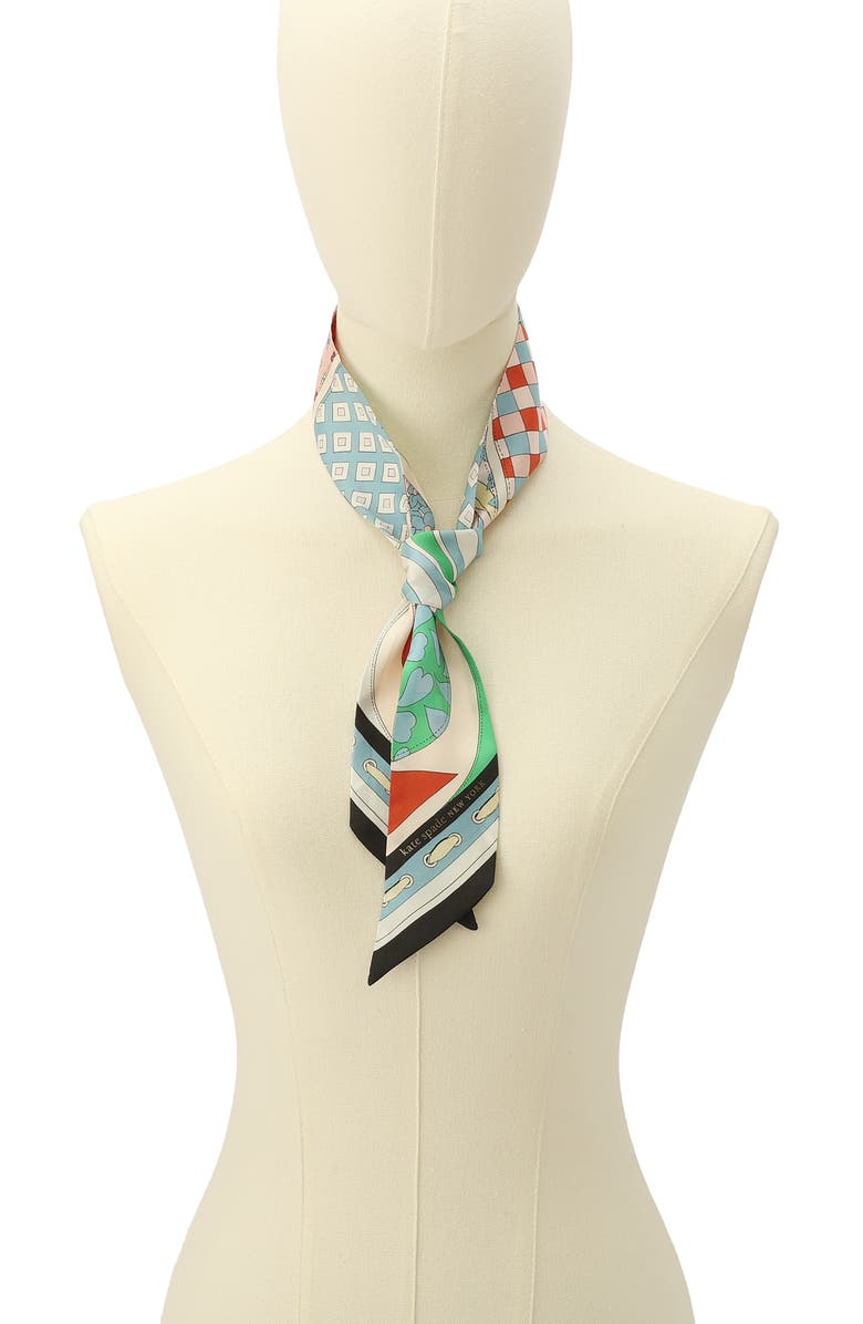 Kate Spade New York repatched silk skinny scarf, Alternate, color, Blue/Green