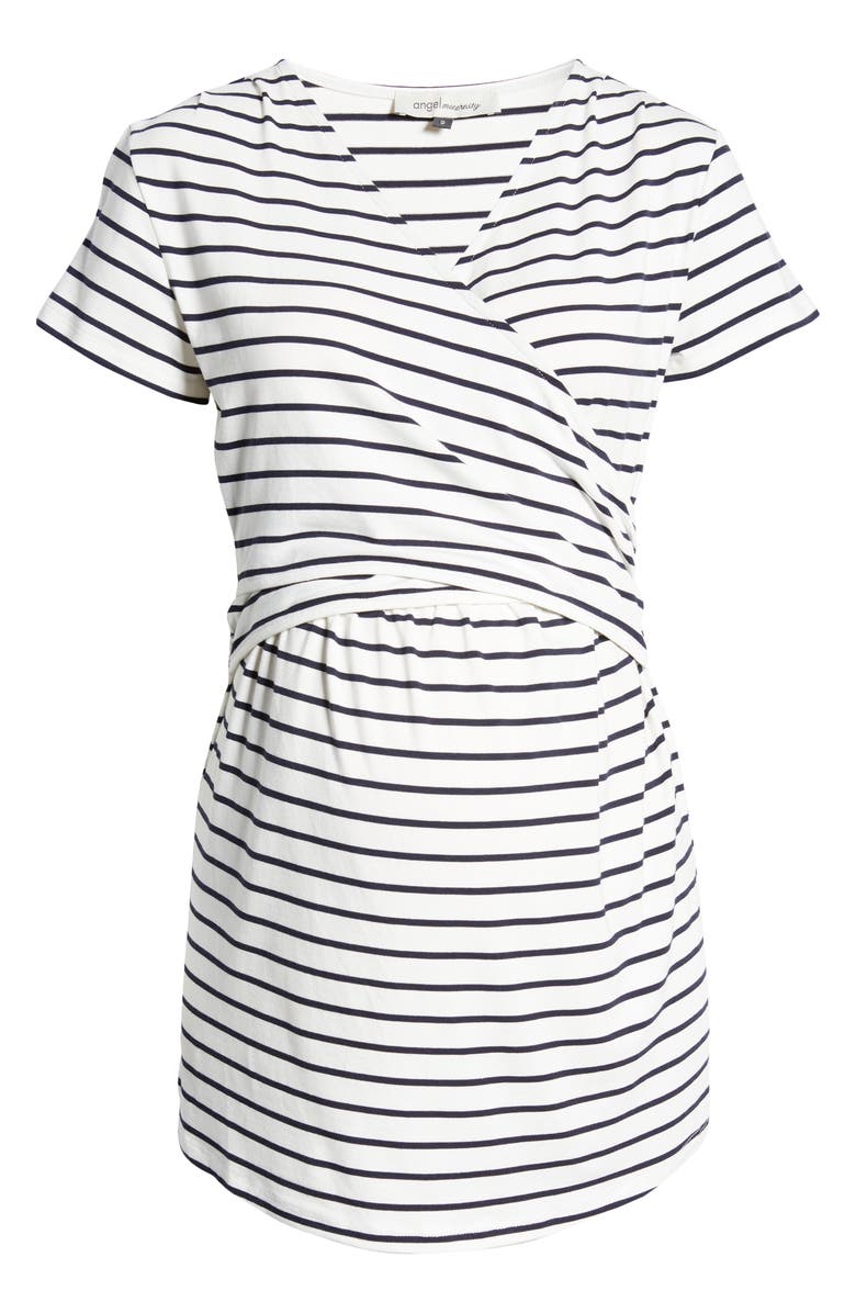 Angel Maternity Stripe Crossover Short Sleeve Maternity/Nursing Top, Alternate, color, 