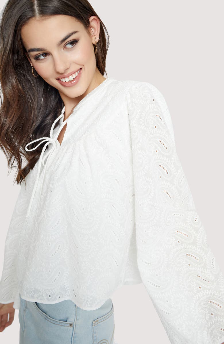 Lost + Wander Love Letters Eyelet Cotton Blouse, Alternate, color,